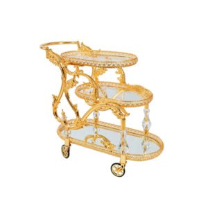 Wholesale Luxury Golden Double Glass Hotel Trolley High Quality for Kitchen Dining Living Room Use Modern Design for Wine Cellar