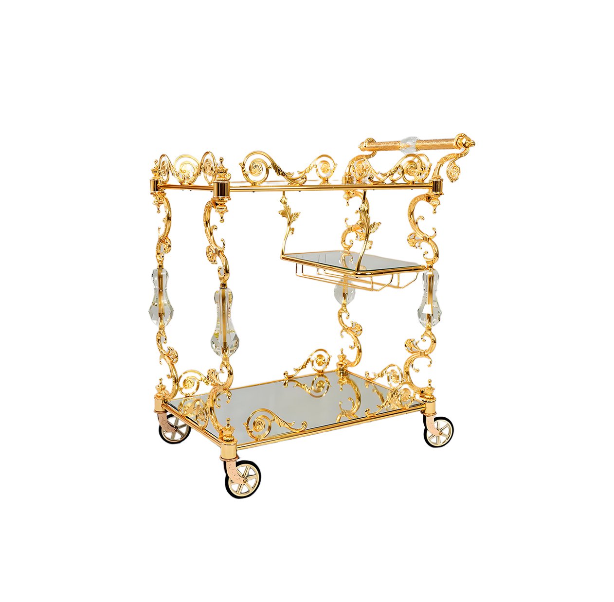 Wholesale Luxury Golden Hotel Trolley with Double Glass High Quality for Kitchen Dining Living Room Use