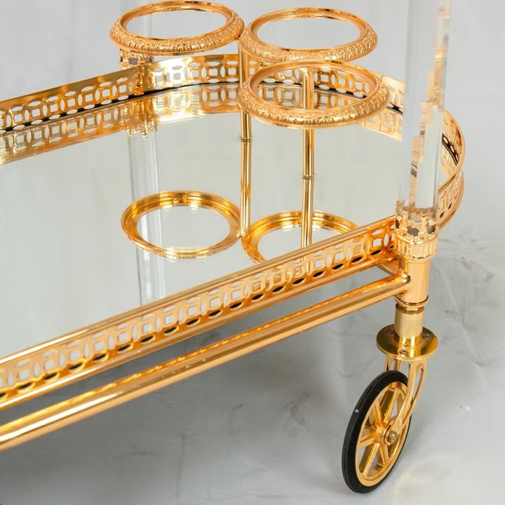 Wholesale Luxury Golden Double Glass Hotel Trolley High Quality for Home Bar Supermarket Outdoor Use Kitchen Dining Living Room - Image 4