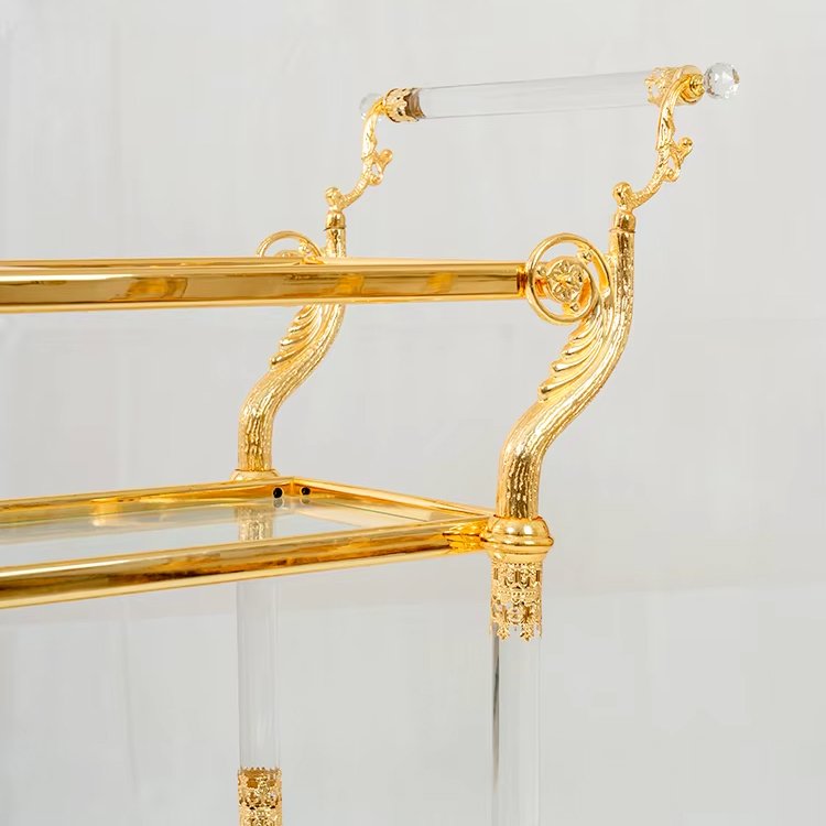 Medieval Vintage Dining Cart Hotel Bar Family Dining Service Cart Gold Copper Trolley - Image 2