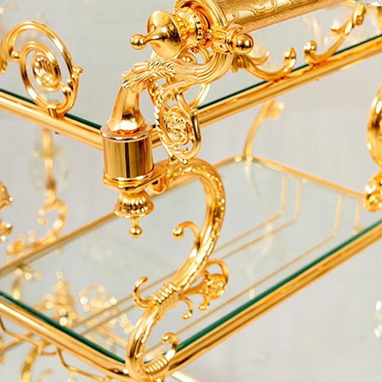 Wholesale Luxury Golden Hotel Trolley with Double Glass High Quality for Kitchen Dining Living Room Use - Image 2