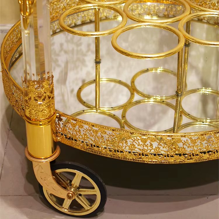 Wholesale Luxury Double Glass Hotel Trolley High Quality for Kitchen Dining Living Room Use Golden Color - Image 3