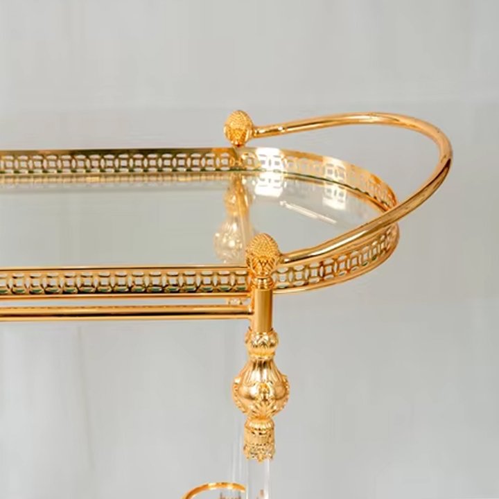 Wholesale Luxury Golden Double Glass Hotel Trolley High Quality for Home Bar Supermarket Outdoor Use Kitchen Dining Living Room - Image 3