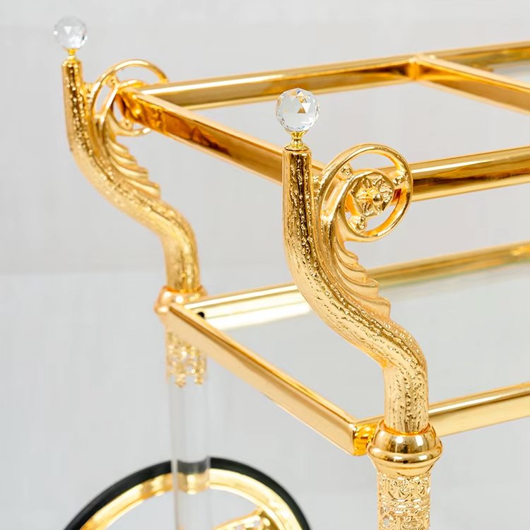 Medieval Vintage Dining Cart Hotel Bar Family Dining Service Cart Gold Copper Trolley - Image 3