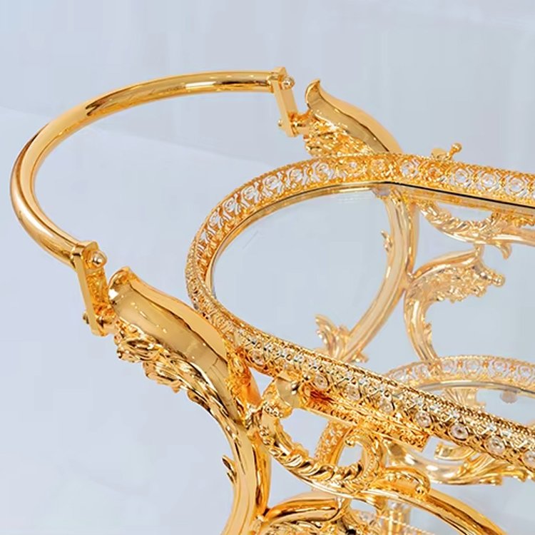 Wholesale Luxury Golden Double Glass Hotel Trolley High Quality for Kitchen Dining Living Room Use Modern Design for Wine Cellar - Image 4