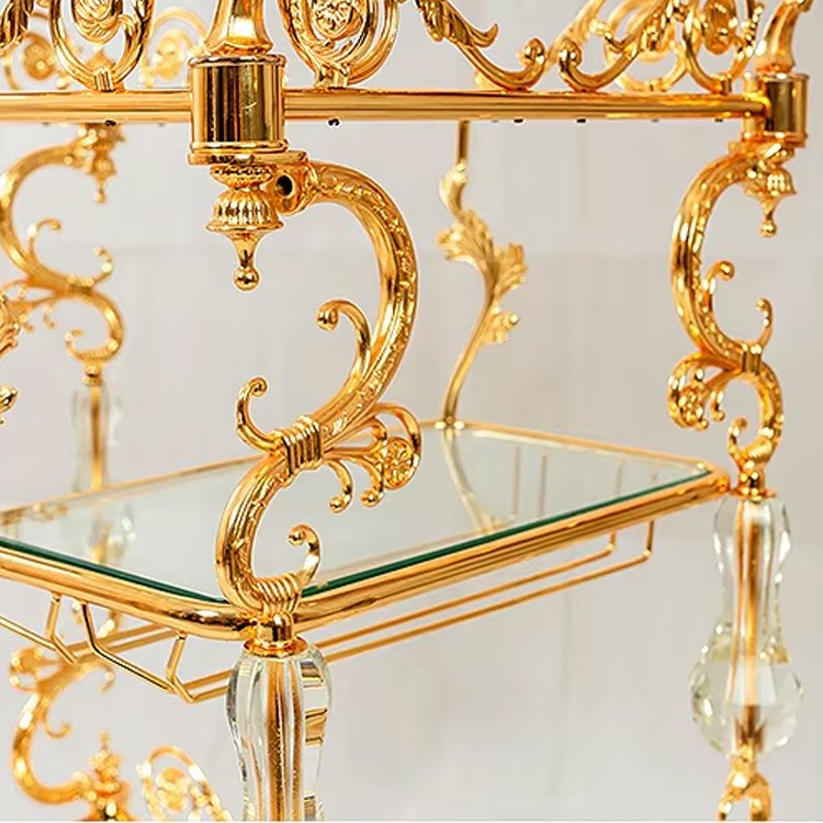 Wholesale Luxury Golden Hotel Trolley with Double Glass High Quality for Kitchen Dining Living Room Use - Image 4