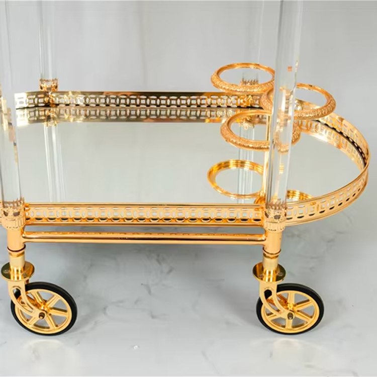 Wholesale Luxury Golden Double Glass Hotel Trolley High Quality for Home Bar Supermarket Outdoor Use Kitchen Dining Living Room - Image 2