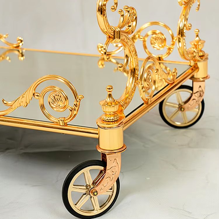 Wholesale Luxury Golden Hotel Trolley with Double Glass High Quality for Kitchen Dining Living Room Use - Image 5