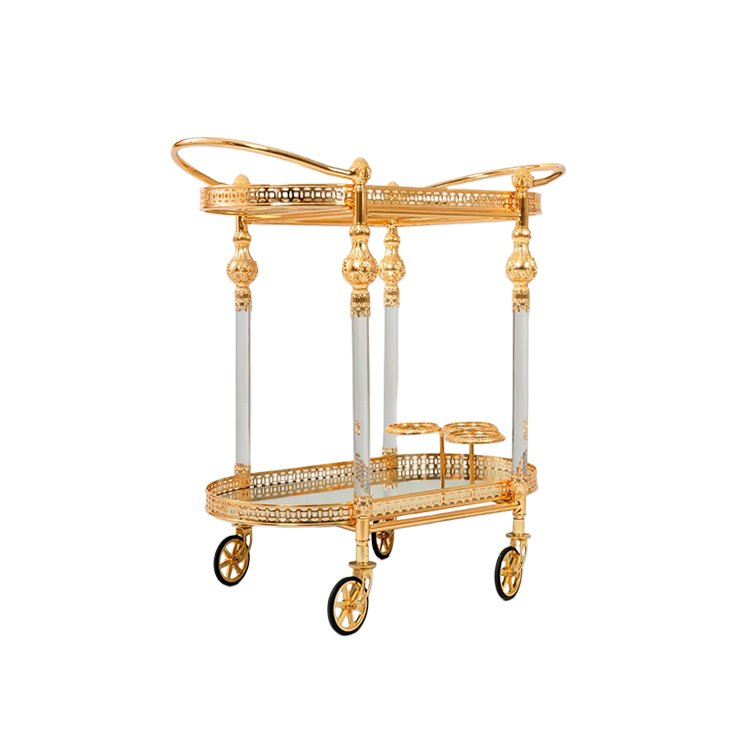 Wholesale Luxury Golden Double Glass Hotel Trolley High Quality for Home Bar Supermarket Outdoor Use Kitchen Dining Living Room
