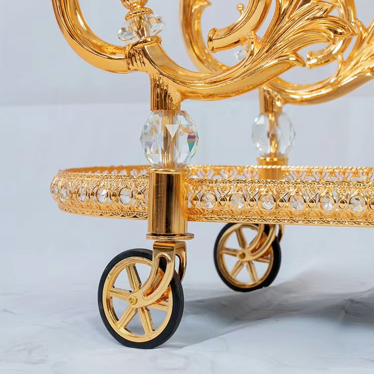 Wholesale Luxury Golden Double Glass Hotel Trolley High Quality for Kitchen Dining Living Room Use Modern Design for Wine Cellar - Image 5