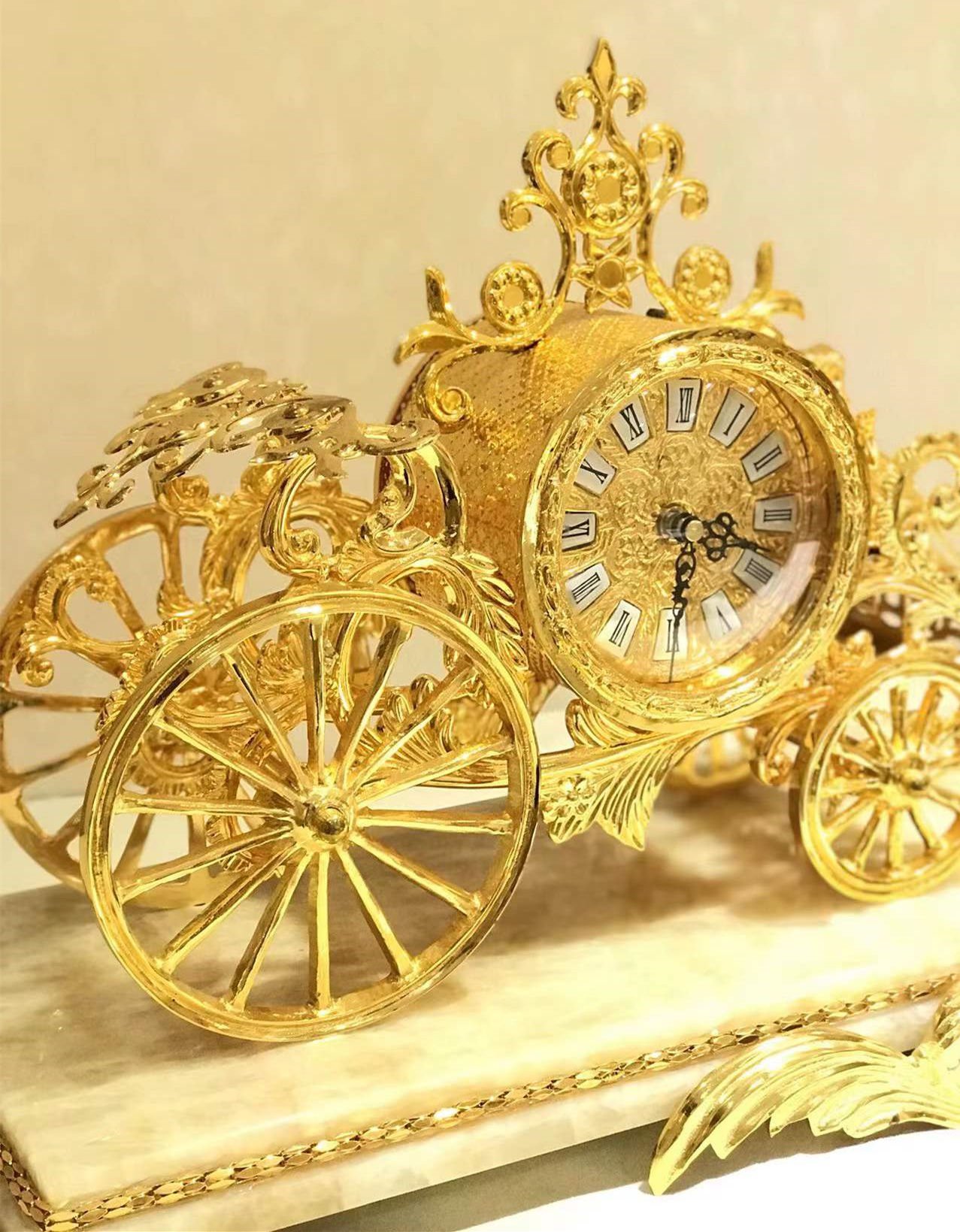 Luxury Medieval Style Golden Elephant Table Clock Marble Base Antique Golden Desk&Table Clock - Image 4