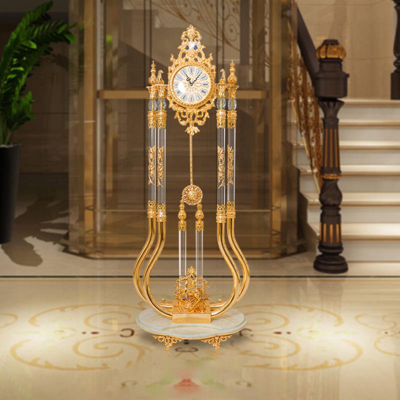Antique Style Golden Copper Luxury Vintage Grandfather Clock Home Decor Standing Floor Clocks - Image 4