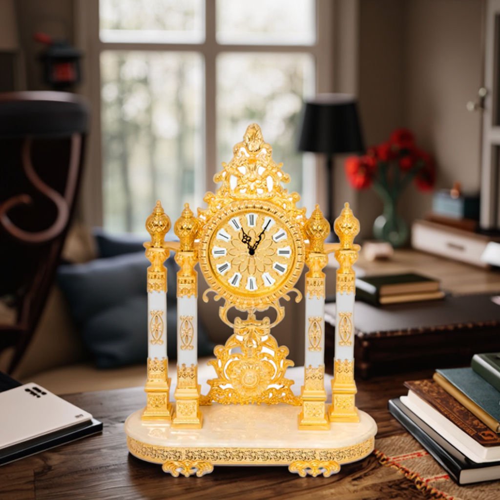 Antique Luxury Desk Clock with Copper Gold-Plated Crystal Quartz Needle Display Home Decoration Table Clock for Everyday Use - Image 2