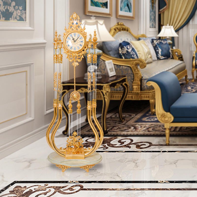 Antique Style Golden Copper Luxury Vintage Grandfather Clock Home Decor Standing Floor Clocks - Image 3