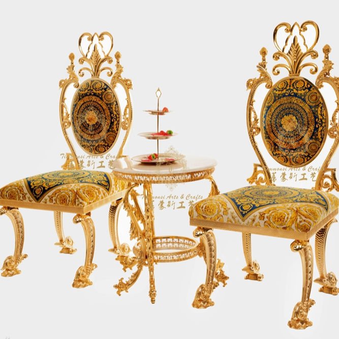 European Palace Luxury Home Wedding Hotel Dining Chair Gold-plated Copper a Set of Leisure Chair