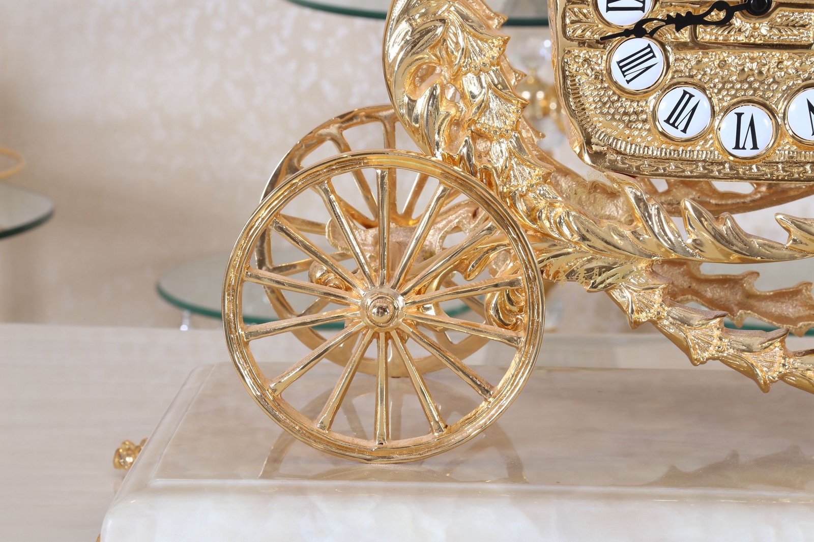 Medieval Luxury Style Gilded Bronze Carriage Watch Clock With Marble Base, Antique Brass Gold Carriage Clock - Image 4