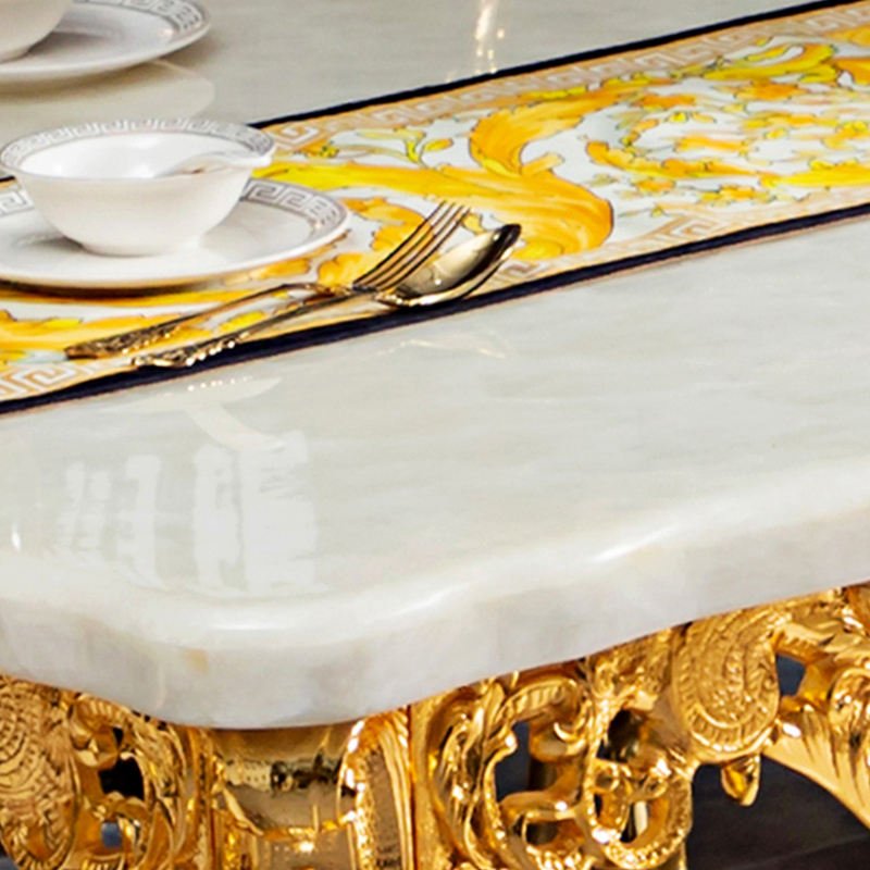 European Luxury Modern Dining Table Set Golden Copper Marble with 6 Chairs Home Furniture - Image 4