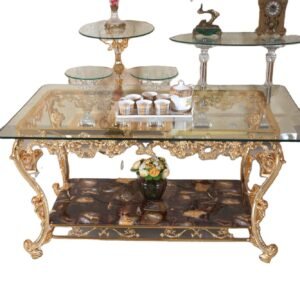 Large Dining Table Family Furniture Rectangular European Elegant Glass Top Golden Dining Table for Sale
