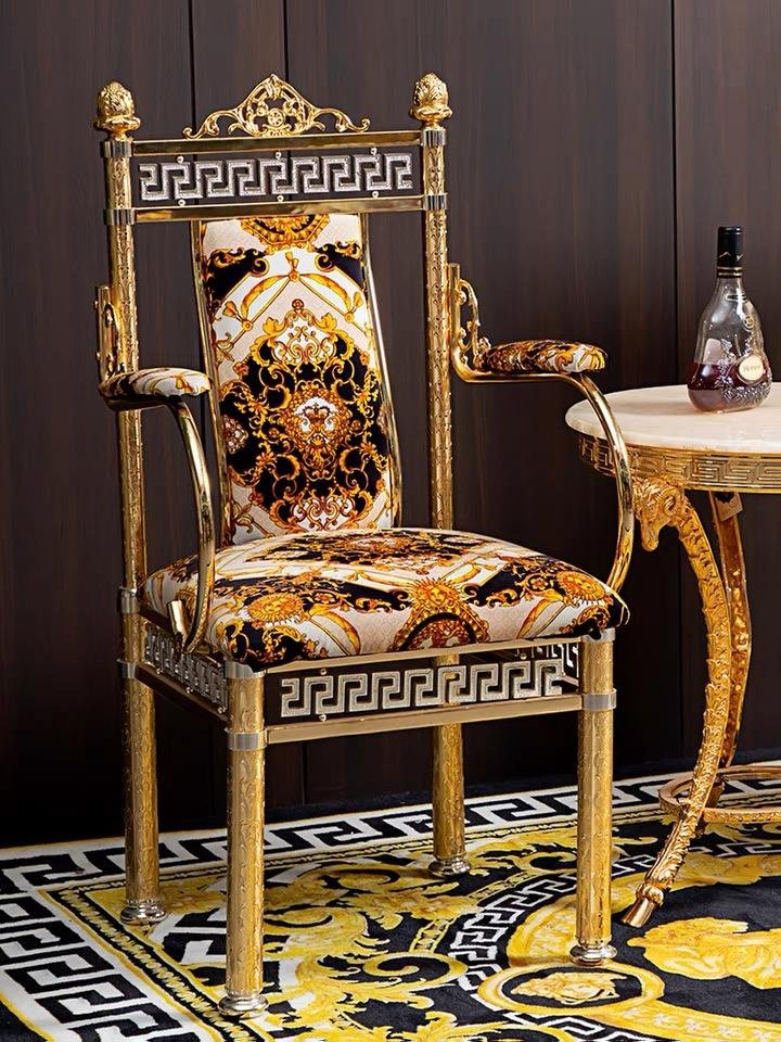 European Classic Luxury Style Living Room Chair Soft Bag Golden Leisure Chair Dining Chair - Image 4