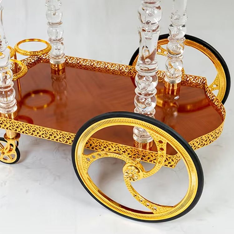 Custom Design Wholesale Gold Luxury Double Layer Acrylic Vintage bar Cart - Image 4