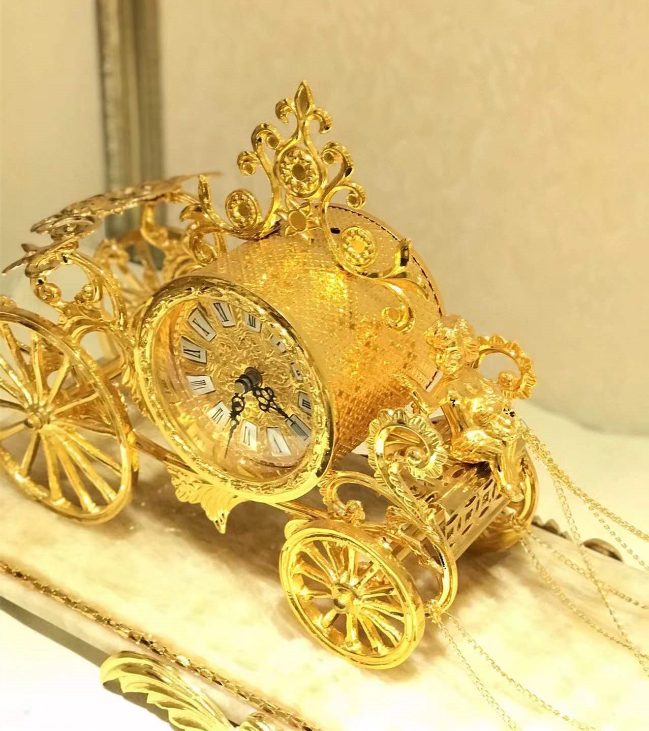 Luxury Medieval Style Golden Elephant Table Clock Marble Base Antique Golden Desk&Table Clock - Image 2