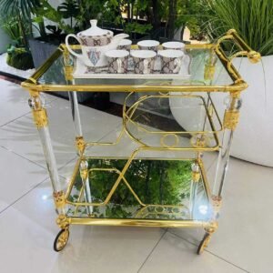 Simple Hotel Restaurant Trolley Golden Copper Tray Cart