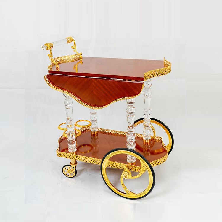 Custom Design Wholesale Gold Luxury Double Layer Acrylic Vintage bar Cart - Image 3
