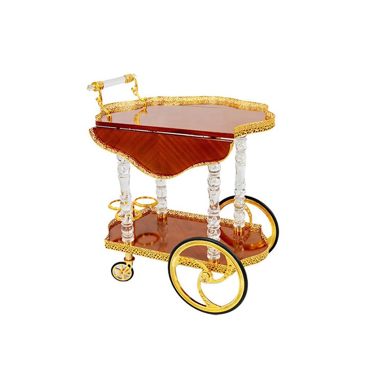 Custom Design Wholesale Gold Luxury Double Layer Acrylic Vintage bar Cart