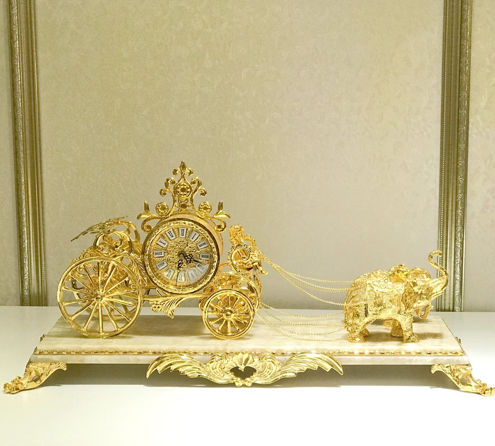 Luxury Medieval Style Golden Elephant Table Clock Marble Base Antique Golden Desk&Table Clock - Image 5