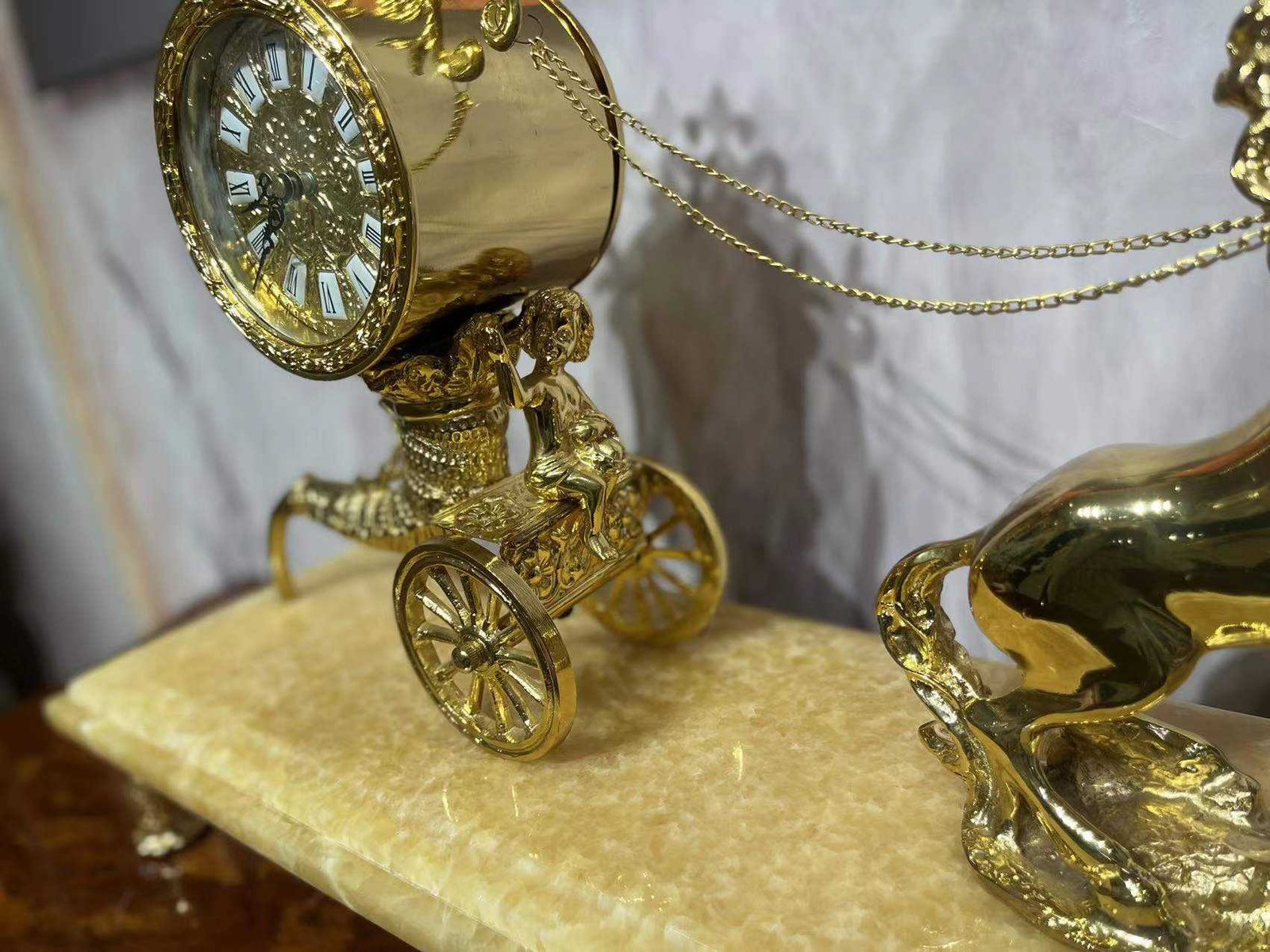 Luxury Design Marble Desk Clock Golden Carriage Table & Home Decor Clock - Image 3