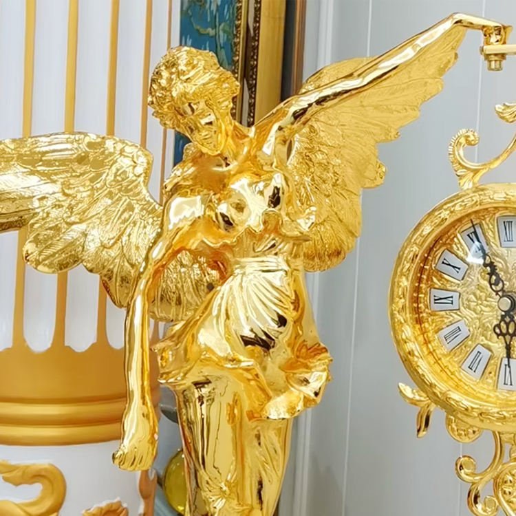 Medieval Luxury Golden Table Clock Retro-Style Antique Desk&Table Goddess Statue Quartz Needle Display Digital Roman Motive - Image 4