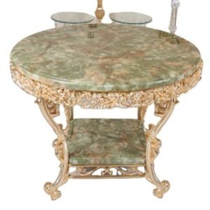 Royal Luxury Elegant Wedding Table Hotel Decoration Carved Table Set Golden Copper Round Marble Dining Table