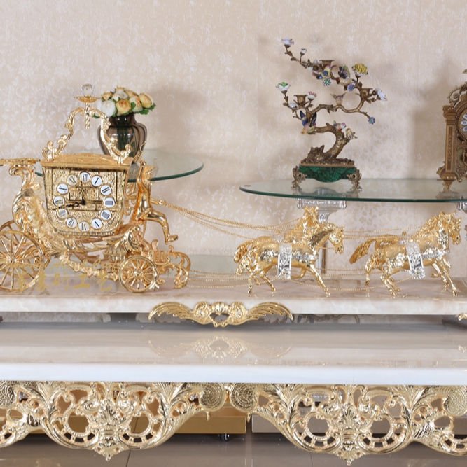 Medieval Luxury Style Gilded Bronze Carriage Watch Clock With Marble Base, Antique Brass Gold Carriage Clock - Image 3