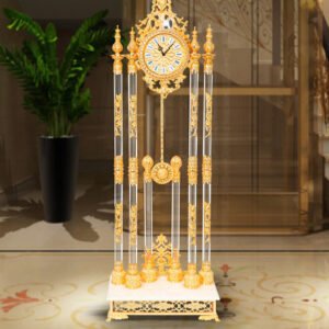 European French Floor Clock Hotel Villa Classical Golden Crystal Standing Clock Living Room Grandfather Clock