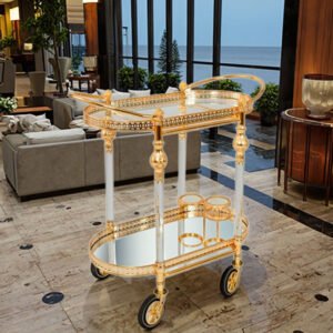 Wholesale Luxury Double Glass Hotel Trolley High Quality for Kitchen Dining Living Room Use Golden Color