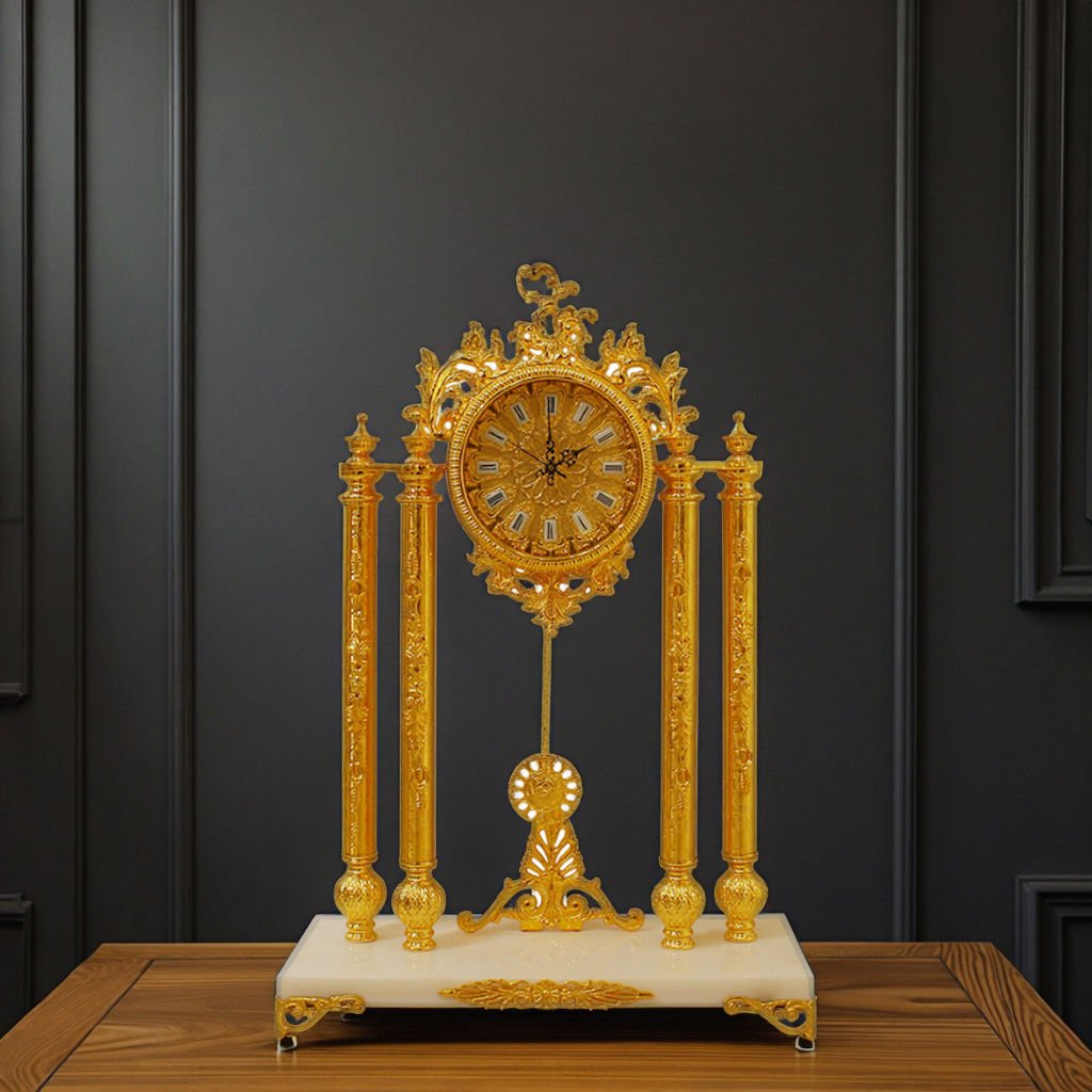 European Court Shabby Chic Desk Clock Creative Golden Brass Needle Projection Antique Style Electronic Movement Quartz Function - Image 4