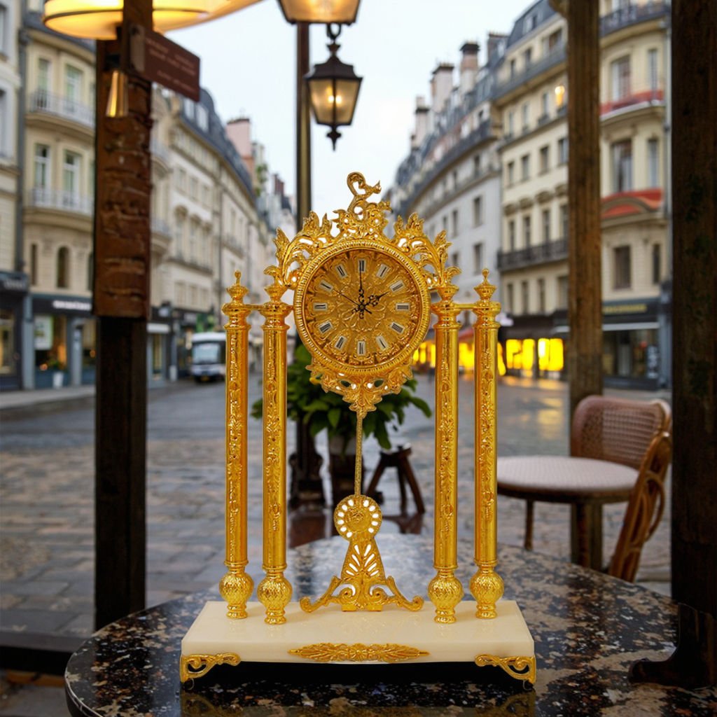 European Court Shabby Chic Desk Clock Creative Golden Brass Needle Projection Antique Style Electronic Movement Quartz Function - Image 6