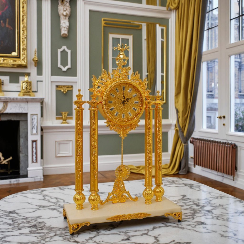 European Court Shabby Chic Desk Clock Creative Golden Brass Needle Projection Antique Style Electronic Movement Quartz Function - Image 7