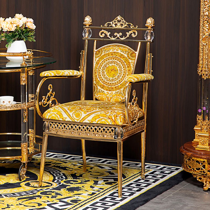 Wholesale Custom Modern High-End Elegant Dining Hotel Chairs Golden Upholstered - Image 3