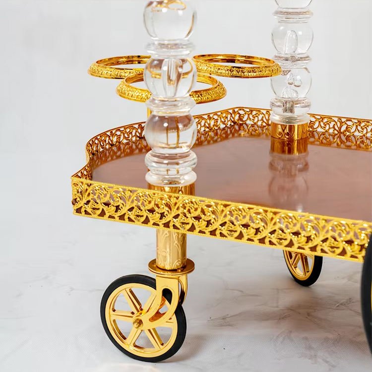Custom Design Wholesale Gold Luxury Double Layer Acrylic Vintage bar Cart - Image 5