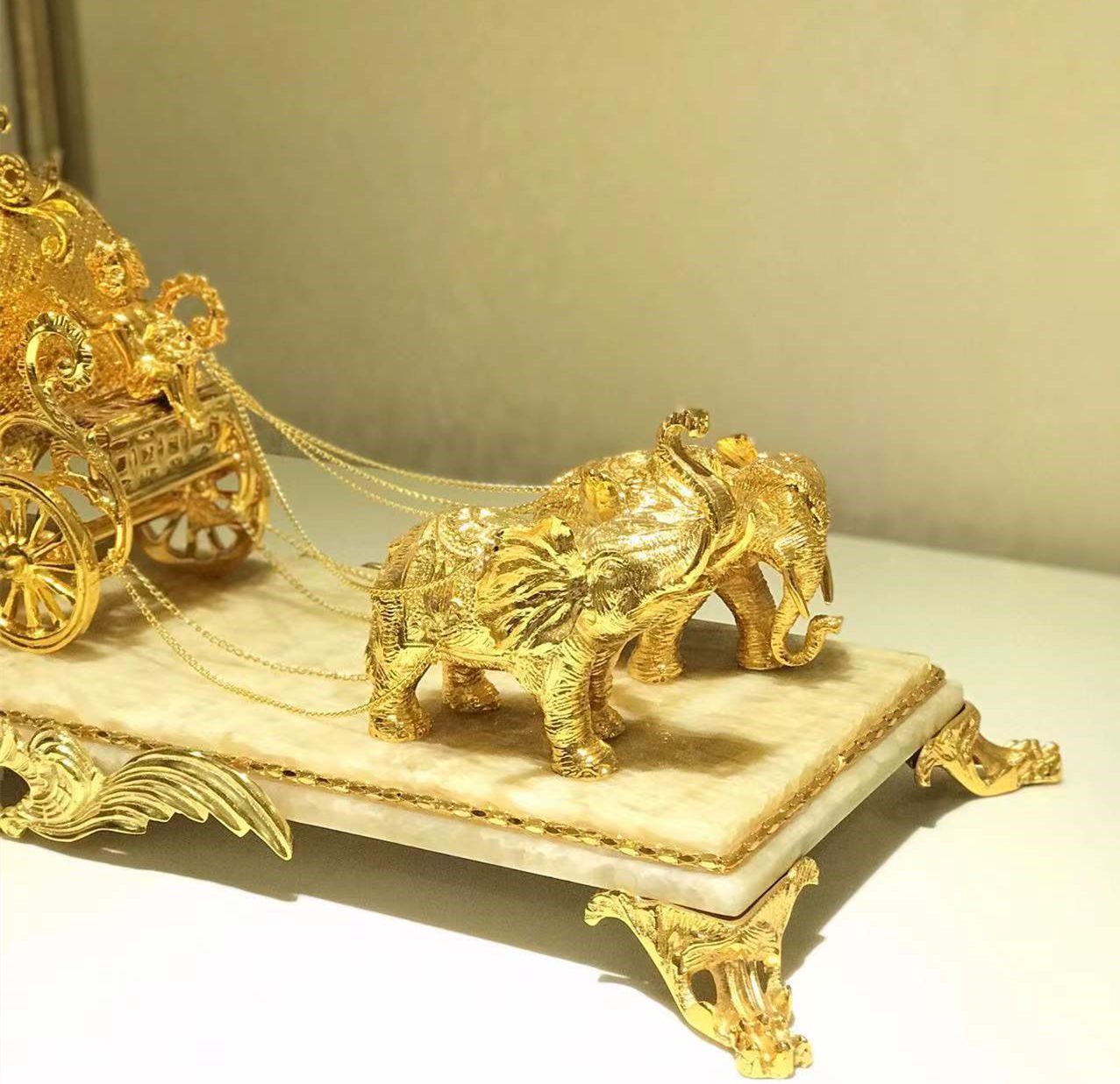 Luxury Medieval Style Golden Elephant Table Clock Marble Base Antique Golden Desk&Table Clock - Image 6