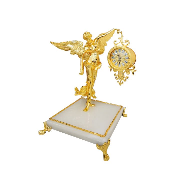 Medieval Luxury Golden Table Clock Retro-Style Antique Desk&Table Goddess Statue Quartz Needle Display Digital Roman Motive