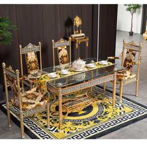 Factory Hot Selling High Quality Luxury Rectangular Glass Dining Table and Chair Set