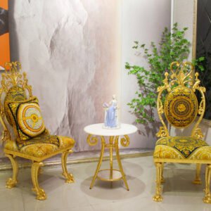 French Luxury Flannelette Dining Chair Set Modern Design Golden Copper Plated for Home Wedding Hotel Kitchen Leisure