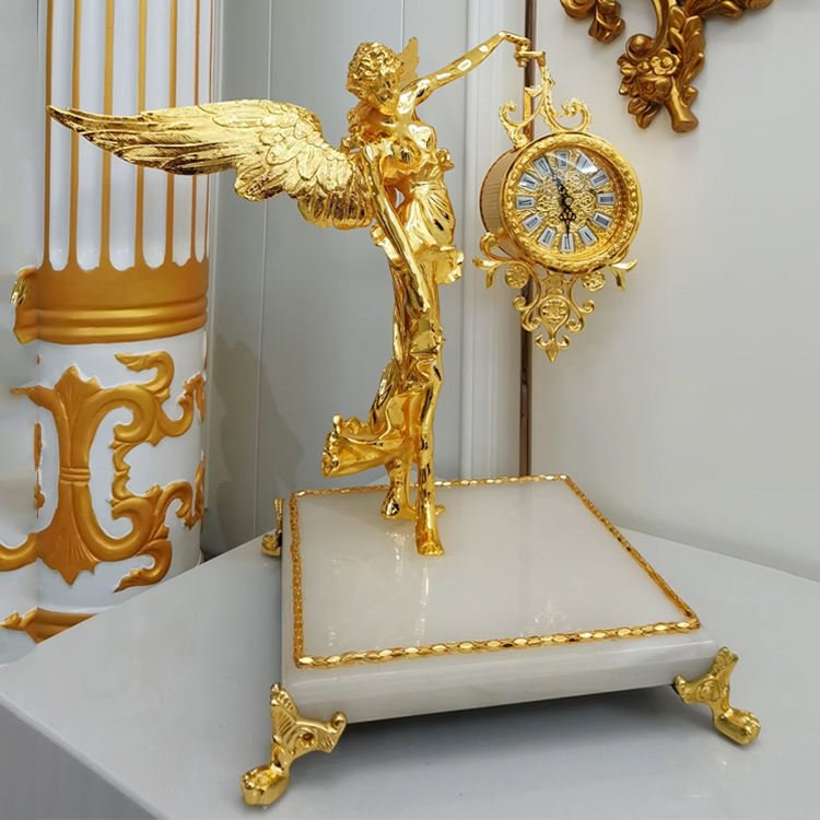 Medieval Luxury Golden Table Clock Retro-Style Antique Desk&Table Goddess Statue Quartz Needle Display Digital Roman Motive - Image 5
