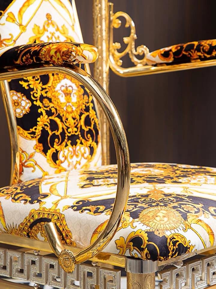 European Classic Luxury Style Living Room Chair Soft Bag Golden Leisure Chair Dining Chair - Image 3