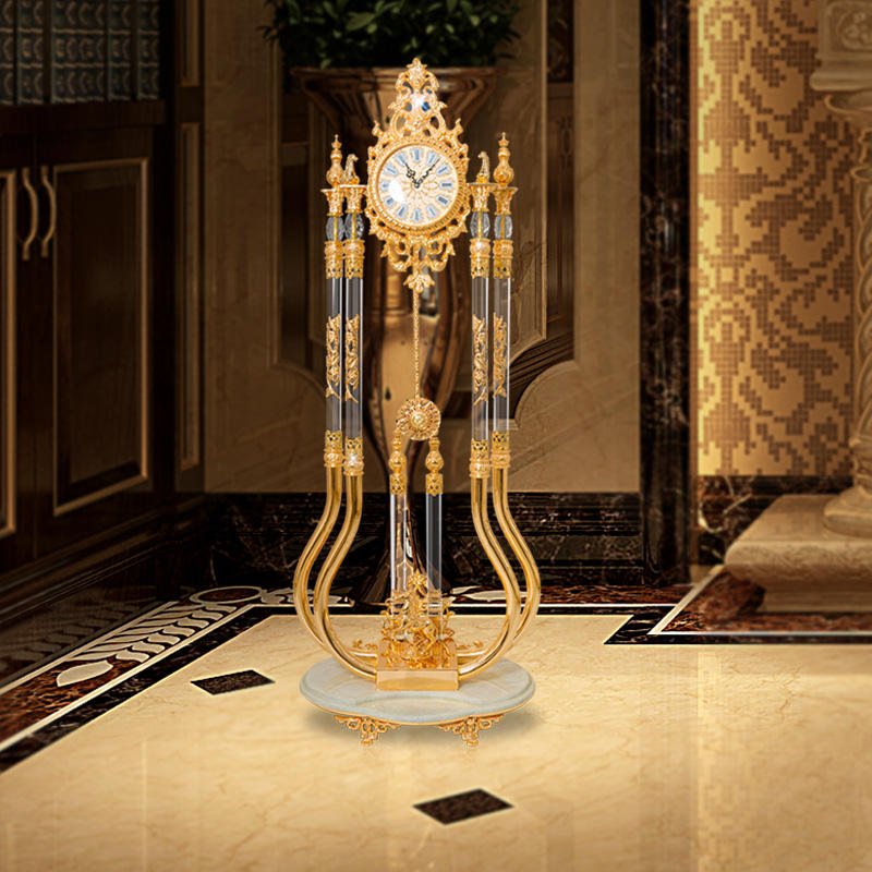 Antique Style Golden Copper Luxury Vintage Grandfather Clock Home Decor Standing Floor Clocks - Image 2