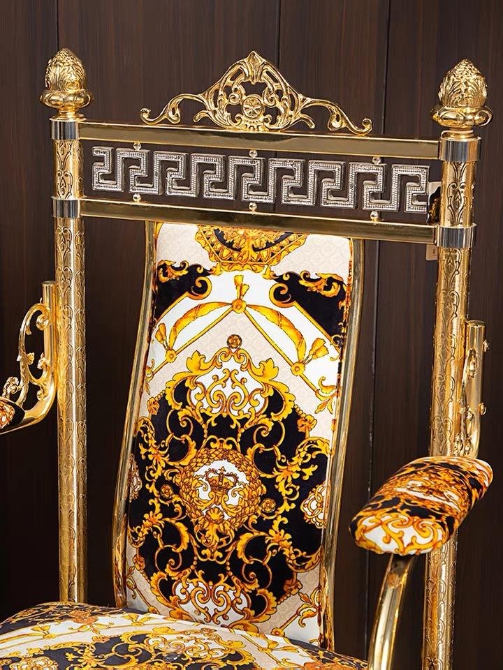 European Classic Luxury Style Living Room Chair Soft Bag Golden Leisure Chair Dining Chair - Image 2