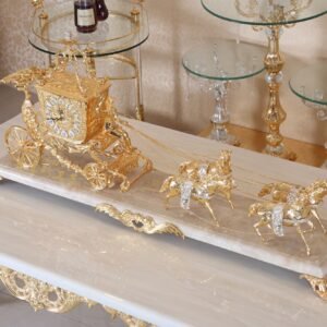 Medieval Luxury Style Gilded Bronze Carriage Watch Clock With Marble Base, Antique Brass Gold Carriage Clock