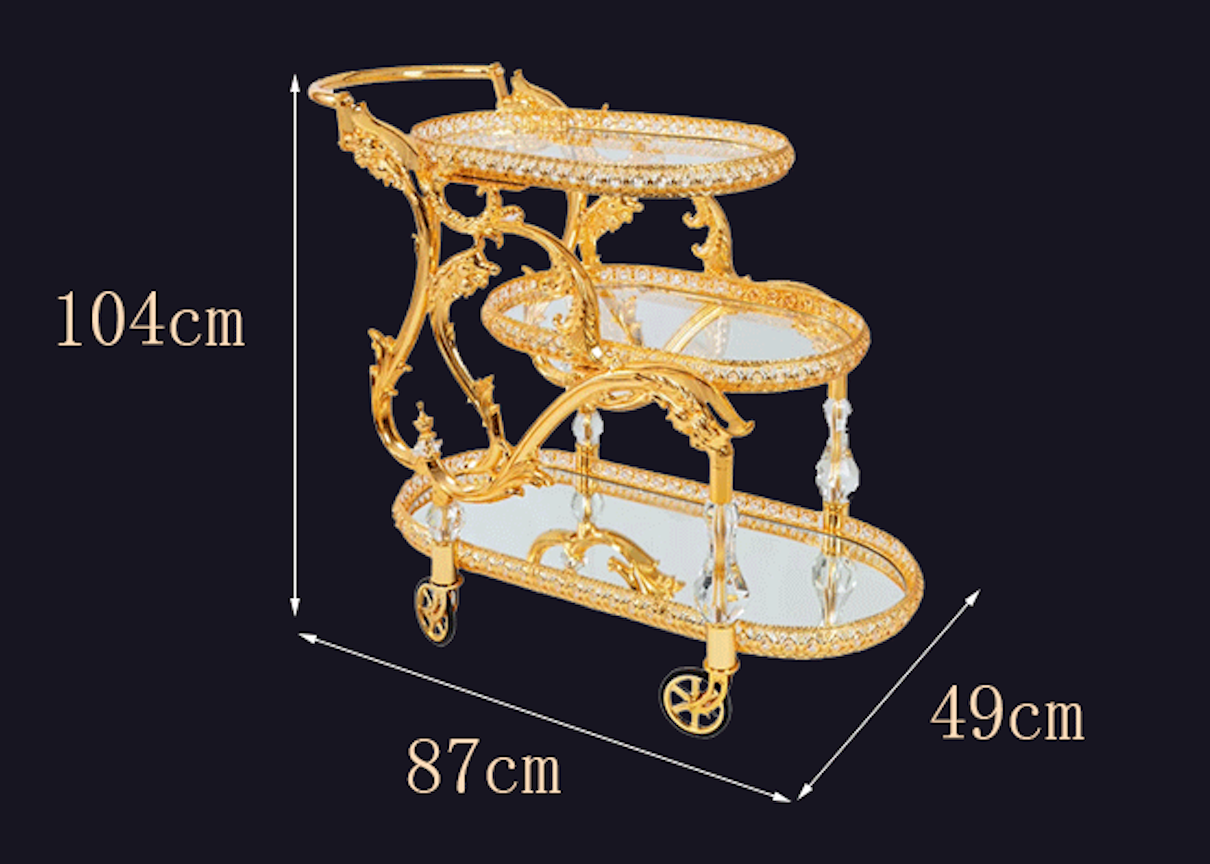 Wholesale Luxury Golden Double Glass Hotel Trolley High Quality for Kitchen Dining Living Room Use Modern Design for Wine Cellar - Image 7